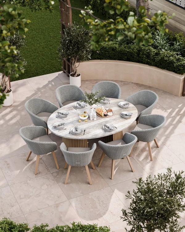 royalcraft Jupiter 8 Seater Ellipse D Conical Dining Set with Sol Dining Chairs
