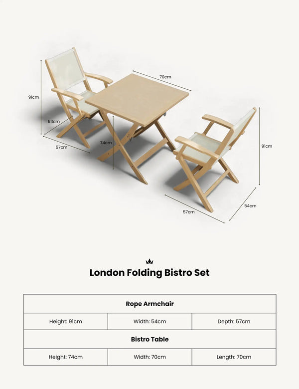 Royalcraft London 2 Seater Square Folding Bistro Set With London Rope Folding Arm