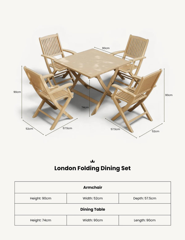 Royalcraft London 4 Seater Square Folding Set With London Folding Armchairs