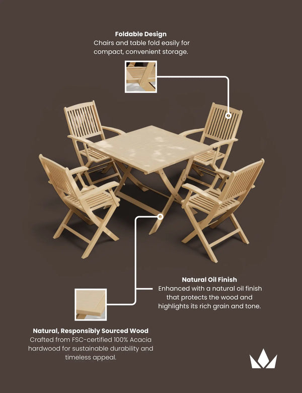 Royalcraft London 4 Seater Square Folding Set With London Folding Armchairs