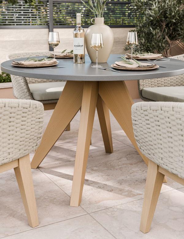 Royalcraft Luna 4 Seater Round Concrete Dining Set With Eden Dusk Dining Chairs