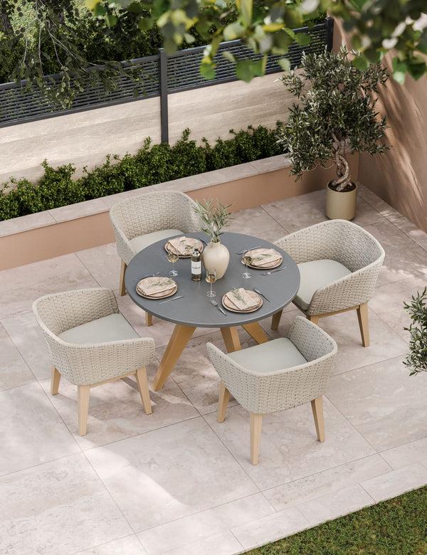 royalcraft Luna 4 Seater Round Concrete Dining Set with Eden Dusk Dining chairs