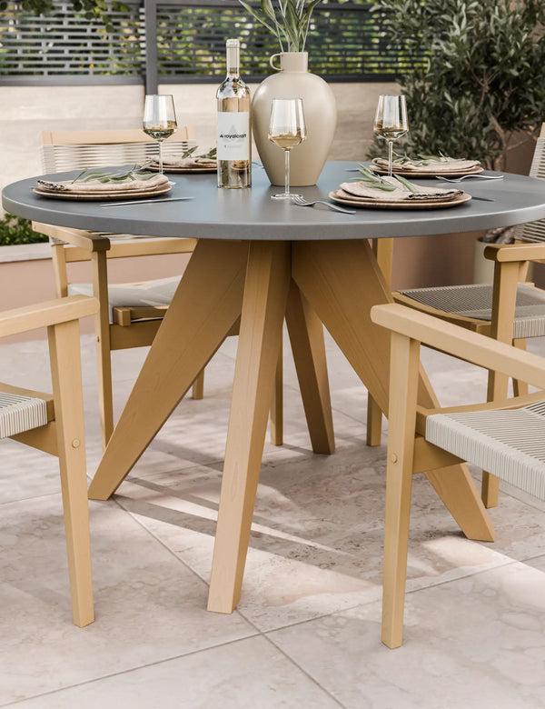 Royalcraft Luna 4 Seater Round Concrete Dining Set With Roma Rope Stacking Chairs