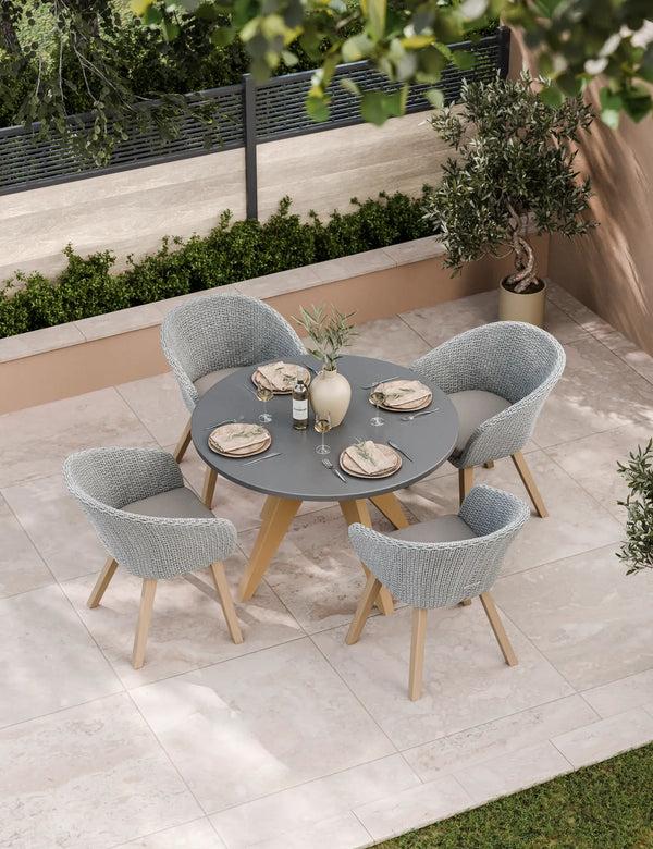royalcraft Luna 4 Seater Round Concrete Dining Set with Sol Rattan Dining Chairs