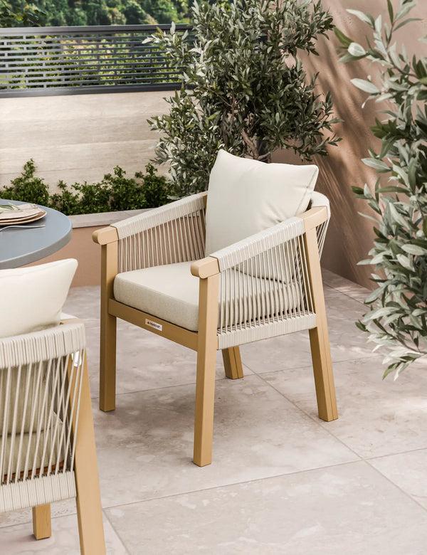 Royalcraft Luna 4 Seater Round Concrete Table Dining Set With Roma Rope Dining Ch