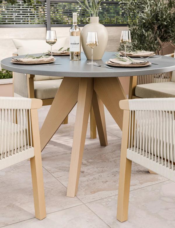 Royalcraft Luna 4 Seater Round Concrete Table Dining Set With Roma Rope Dining Ch