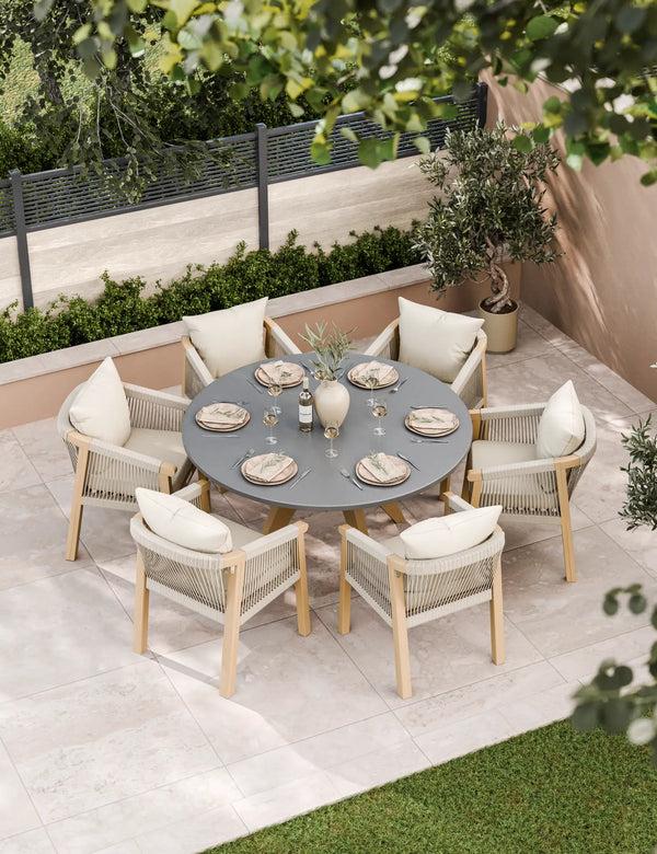 royalcraft Luna 6 Seater Concrete Dining Set with Roma Dining Chairs