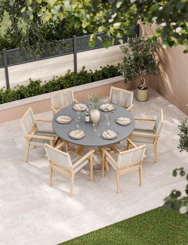 royalcraft Luna 6 Seater Concrete Dining Set with Roma Stacking Chairs