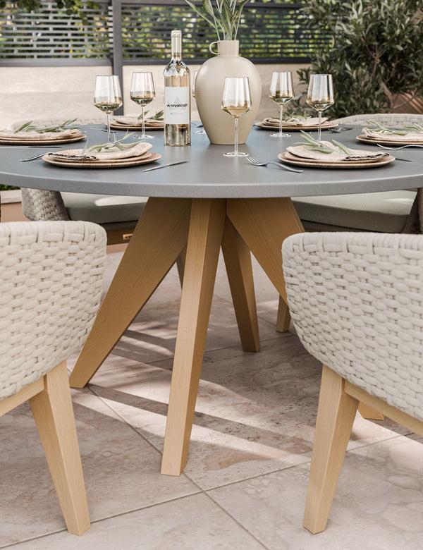 Royalcraft Luna 6 Seater Round Concrete Dining Set With Eden Dusk Dining Chairs