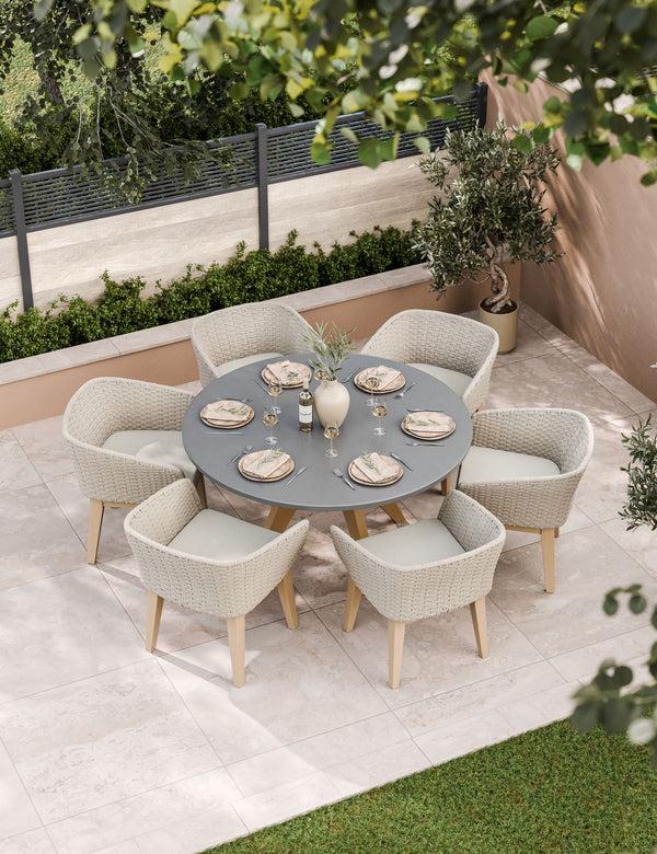royalcraft Luna 6 Seater Round Concrete Dining Set with Eden Dusk Dining chairs