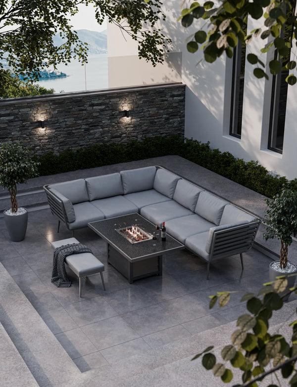 royalcraft Mayfair Corner Lounging Set with Fire Pit Table and 1 Bench