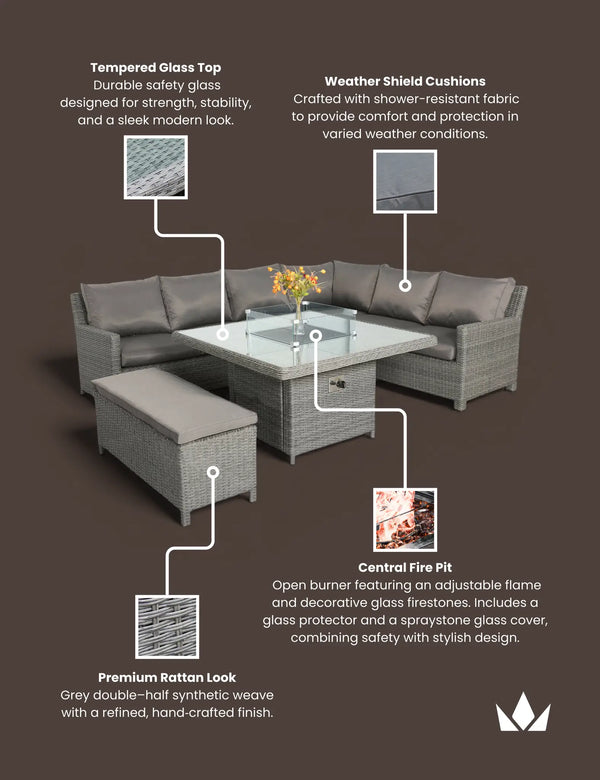 Royalcraft Paris 8 Seater Deluxe Modular Corner Dining & Lounging Set -with Squar