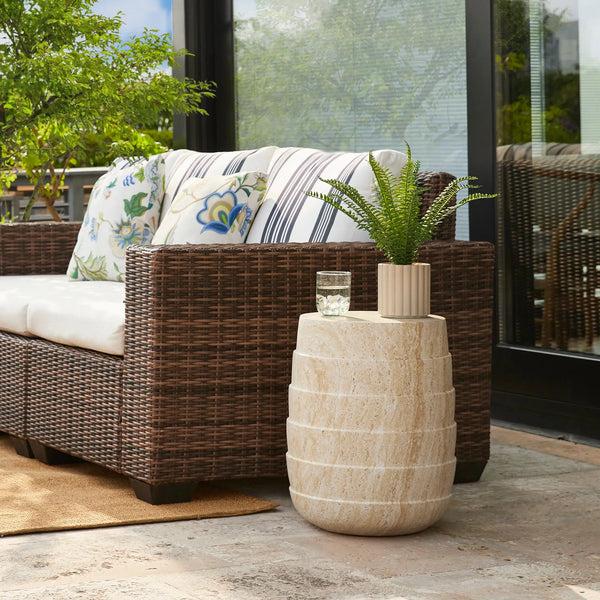 Royalcraft Pisa Round Rippled Travertine Look Side Table