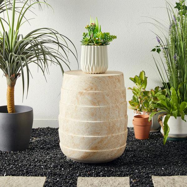 royalcraft Pisa Round Rippled Travertine Look Side Table