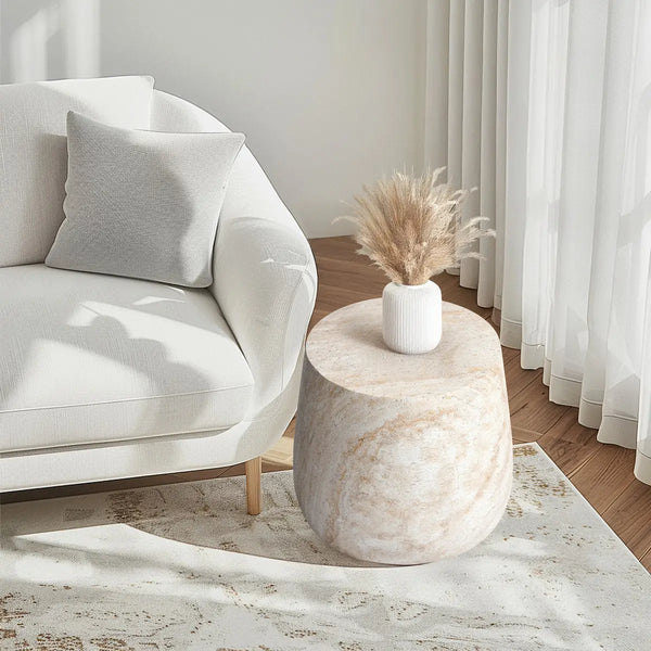 Royalcraft Pisa Round Tapered Travertine Look Side Table