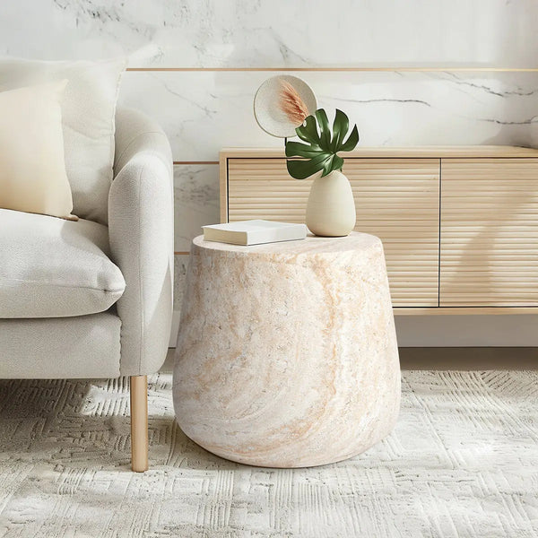 royalcraft Pisa Round Tapered Travertine Look Side Table