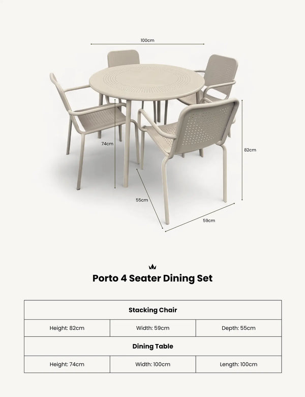 Royalcraft Porto 4 Seater Round Dining Set In Champagne
