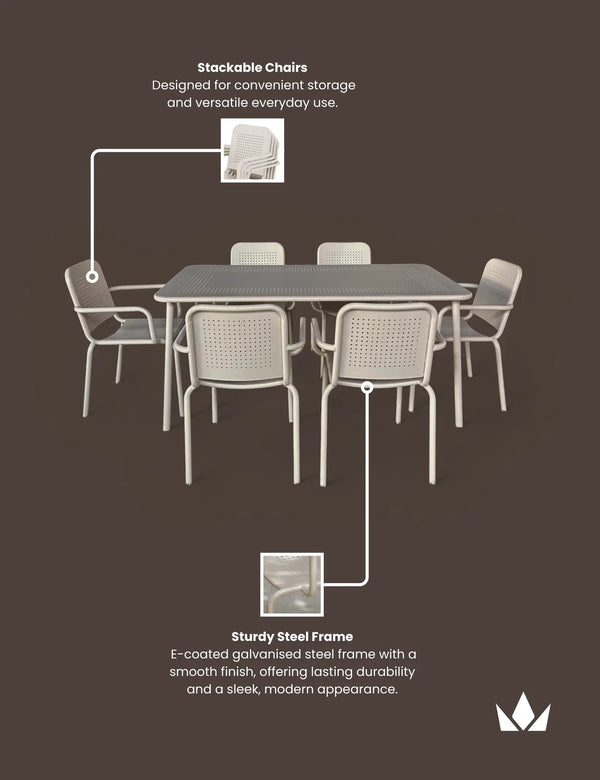 Royalcraft Porto 6 Seater Rectangular Dining Set In Champagne