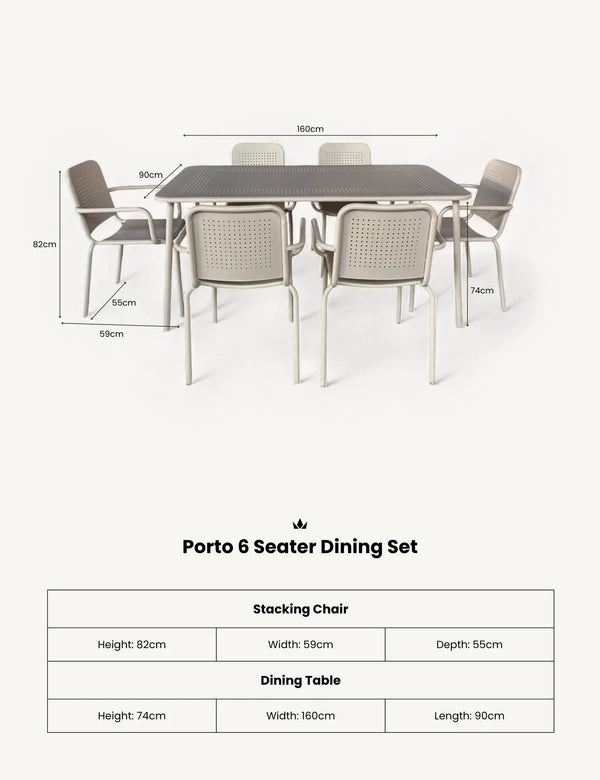 Royalcraft Porto 6 Seater Rectangular Dining Set In Champagne