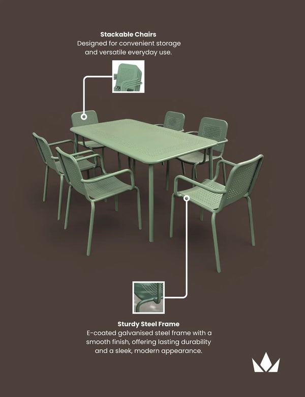 Royalcraft Porto 6 Seater Rectangular Dining Set In Olive