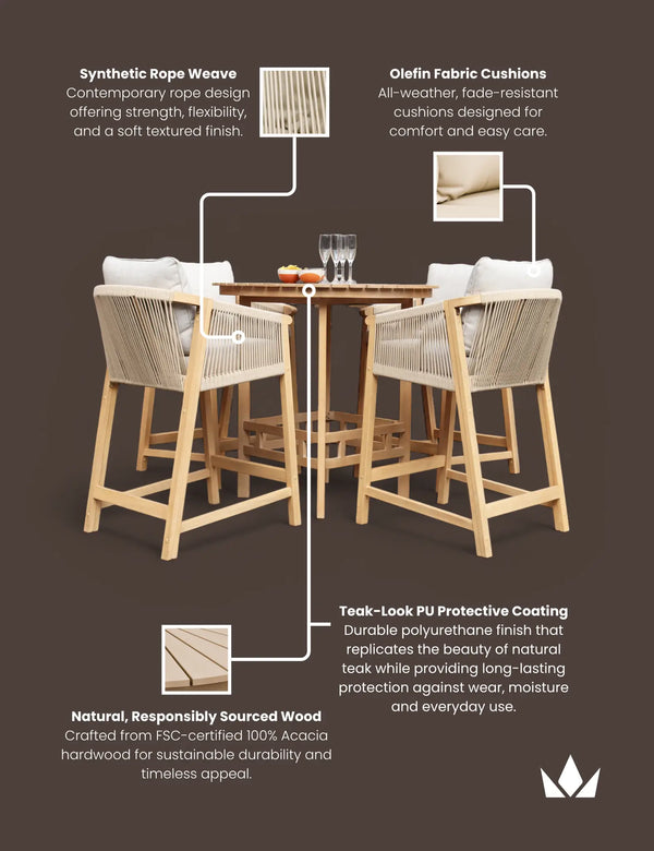 Royalcraft Roma 100cm Round Sunray High Bar Table With 4 Roma Deluxe Bar Stools