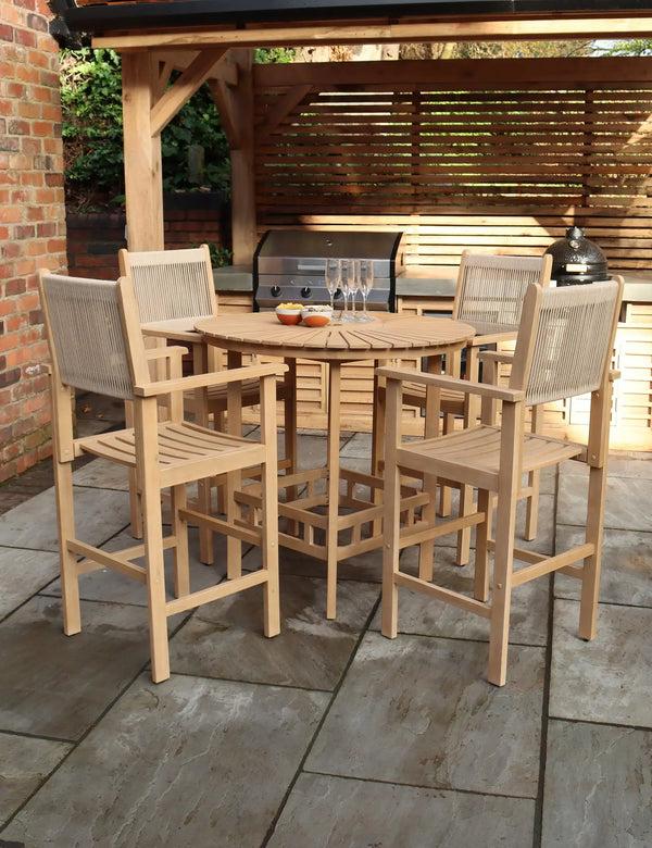 royalcraft Roma 100cm Round Sunray High Bar Table with 4 Roma Rope Bar Stools