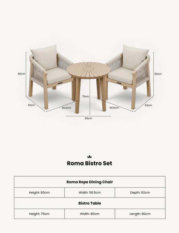 royalcraft Roma 2 Seater Round Sunray Bistro Set With Roma Dining Chairs