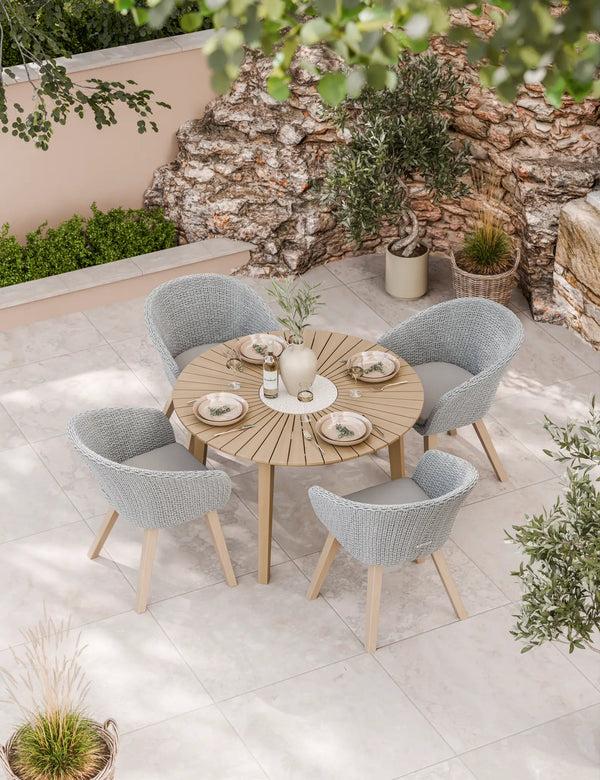 royalcraft Roma 4 Seater Round Sunray with Terrazzo Insert Dining Set with Sol Di