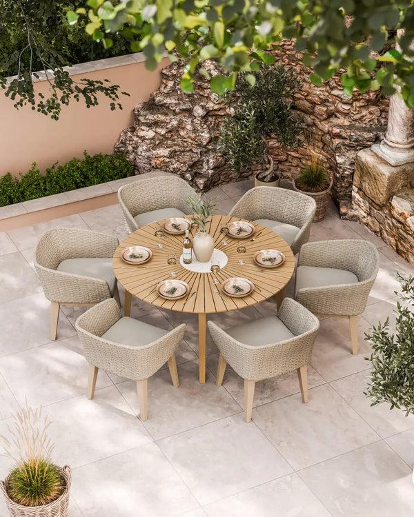 royalcraft Roma 6 Seater Round Sunray with Terrazzo Insert Dining Set with Eden D