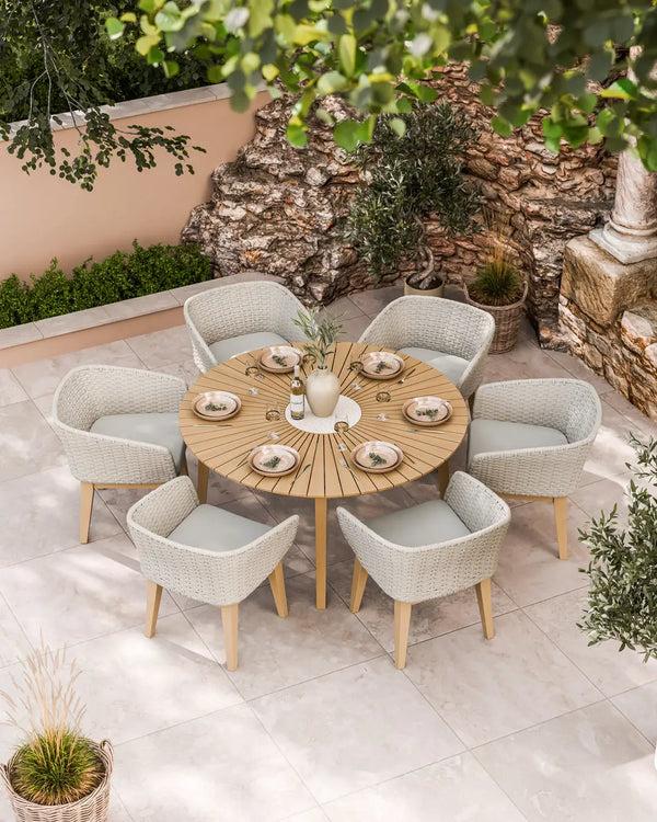 royalcraft Roma 6 Seater Round Sunray with Terrazzo Insert Dining Set with Eden D