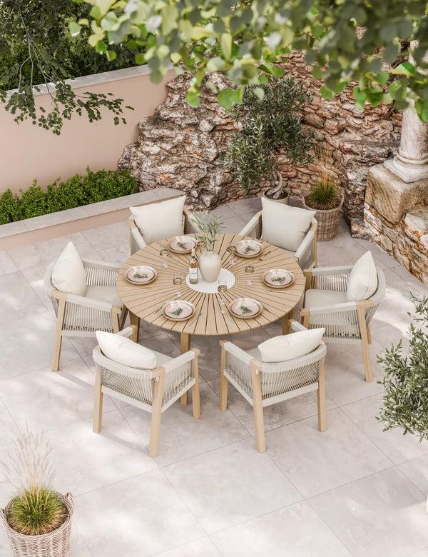 royalcraft Roma 6 Seater Round Sunray with Terrazzo Insert Dining Set with Roma D