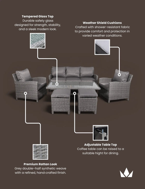 Royalcraft Paris 7 Seater Deluxe Sofa Dining Set