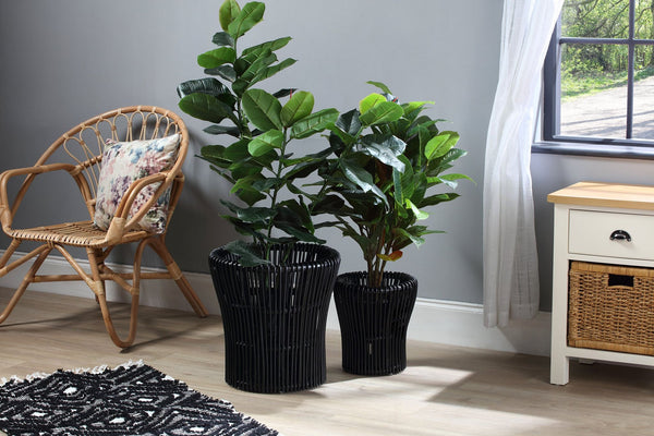 Royalcraft Set Of 2 Black Rattan Plant Baskets