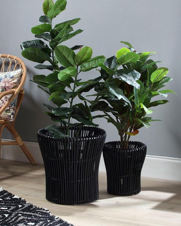 Royalcraft Set Of 2 Black Rattan Plant Baskets