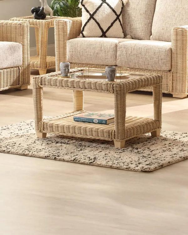 royalcraft Santorini Handmade Wicker Coffee Table with Storage Shelf