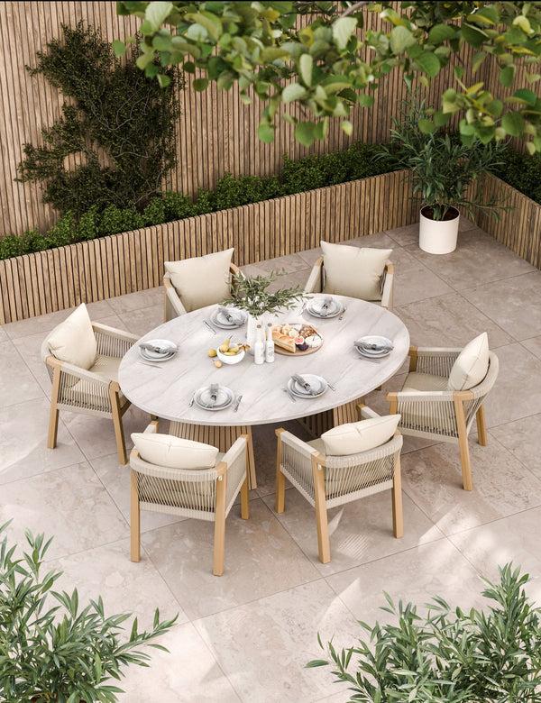 royalcraft Saturn 6 Seater Ellipse D Conical Dining Set with Roma Dining Chairs