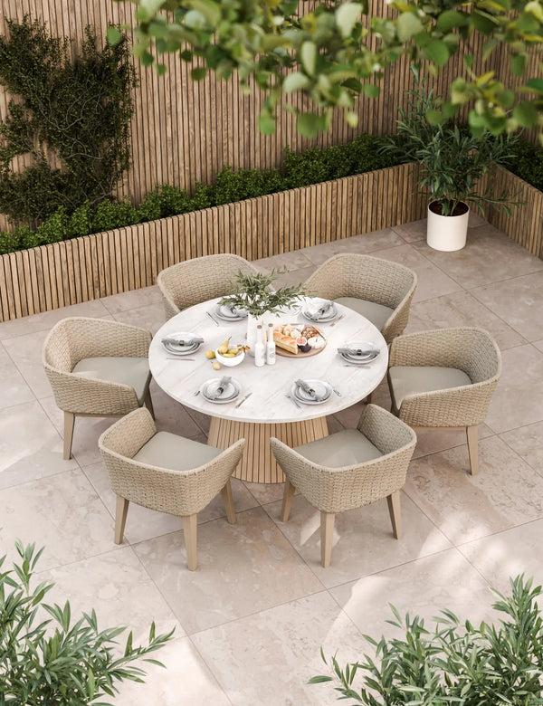 royalcraft Saturn 6 Seater Round Conical Dining Set with Eden Dawn Dining Chairs