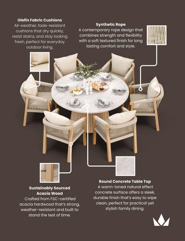 Royalcraft Saturn 6 Seater Round Conical Dining Set With Roma Dining Chairs