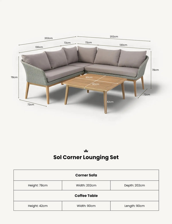 Royalcraft Sol 5 Seater Corner Lounge Set With Square Coffee Table