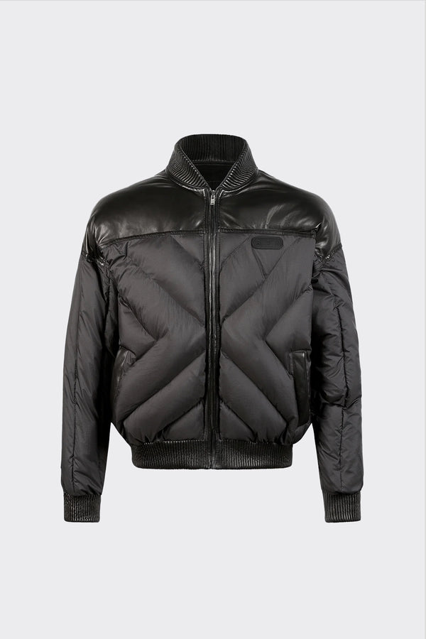 rta LEATHER CONTRAST PUFFER JACKET