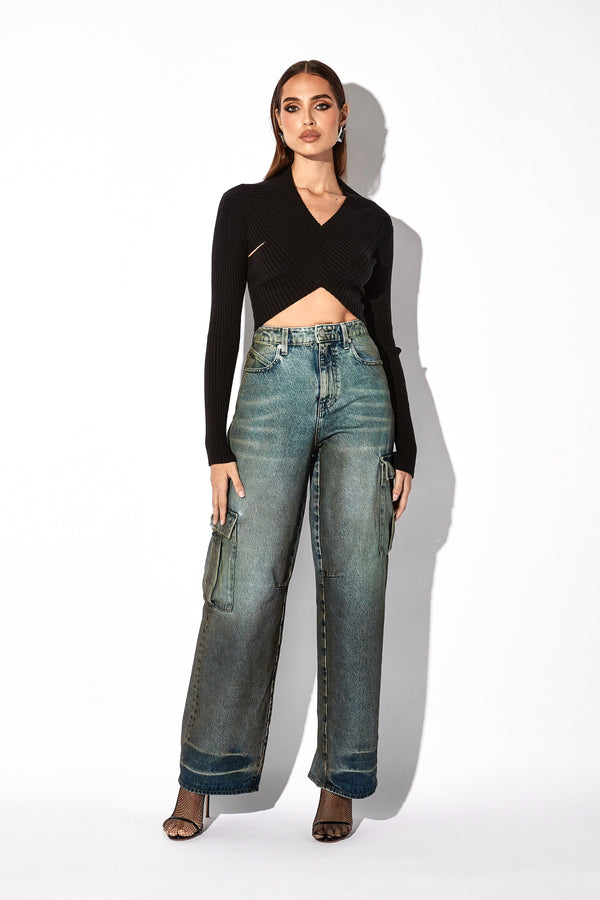 Rta LONG SLEEVE CROPPED KNIT TOP