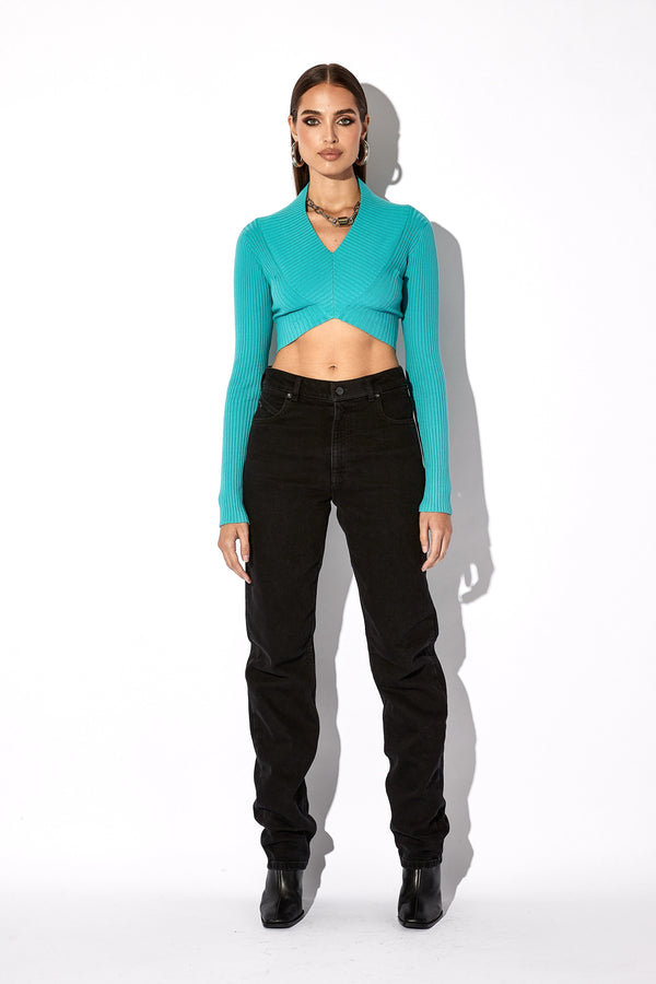 Rta LONG SLEEVE CROPPED KNIT TOP