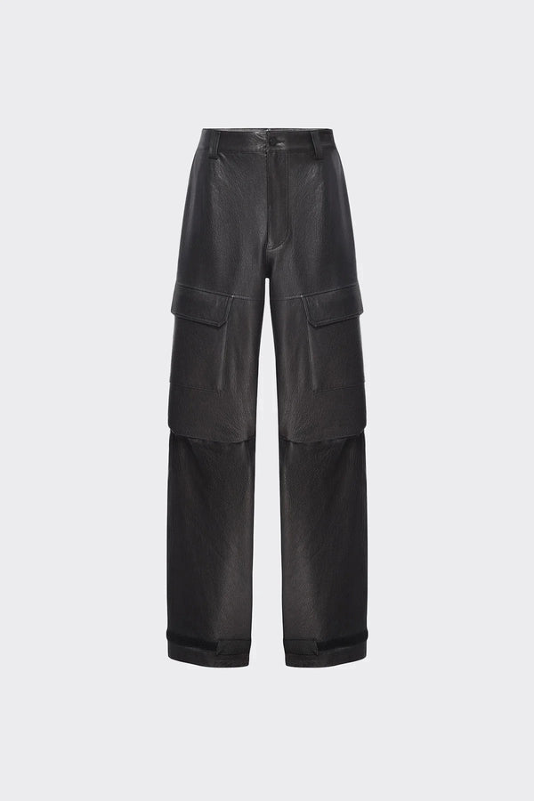 rta WIDE LEG LEATHER CARGO PANTS