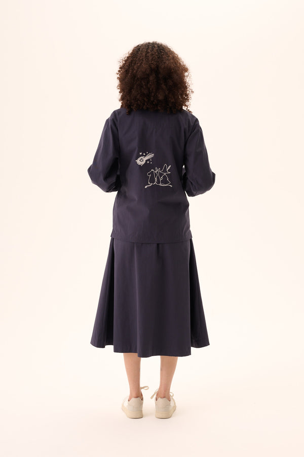 Rue De Tokyo CAMERON MOOMIN COTTON TWILL - NAVY CHALK EMBROIDERY
