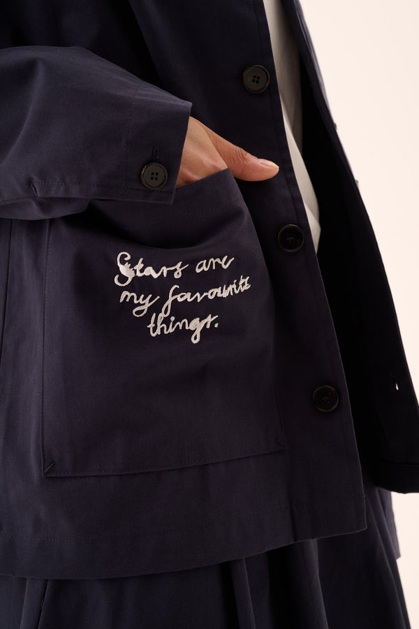 Rue De Tokyo CAMERON MOOMIN COTTON TWILL - NAVY CHALK EMBROIDERY