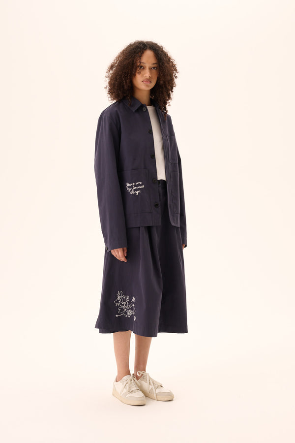 rue de tokyo CAMERON MOOMIN COTTON TWILL - NAVY CHALK EMBROIDERY