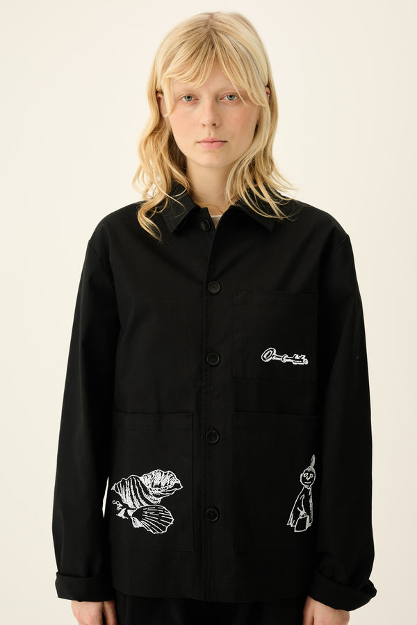 rue de tokyo CAMERON MOOMIN TWILL EMBROIDERY - BLACK WITH OFF WHITE EMBROIDERY