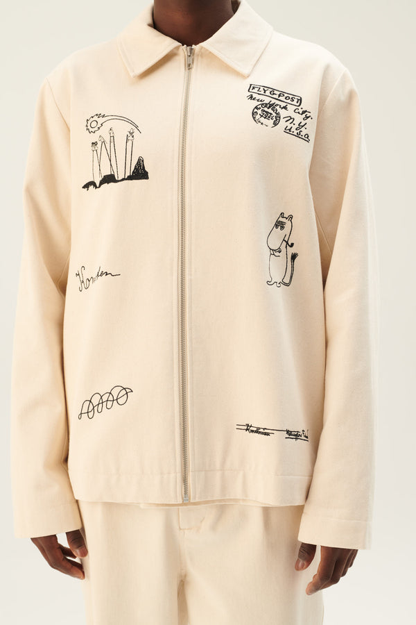 Rue De Tokyo CLAUS EMB MOOMIN COTTON TWILL - IVORY BLACK EMBROIDERY