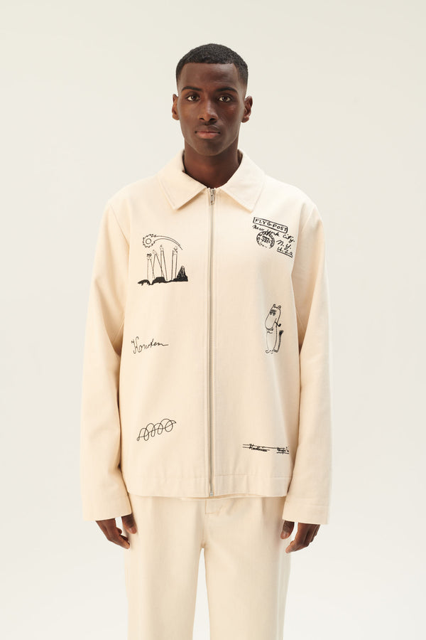 rue de tokyo CLAUS EMB MOOMIN COTTON TWILL - IVORY BLACK EMBROIDERY