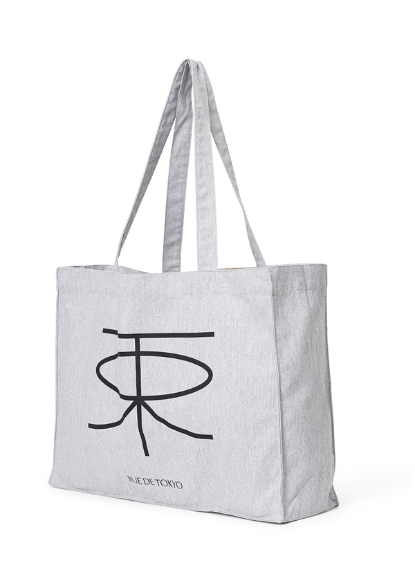 Rue De Tokyo COTTON CANVAS SHOPPING BAG GREY W. BLACK PRINT